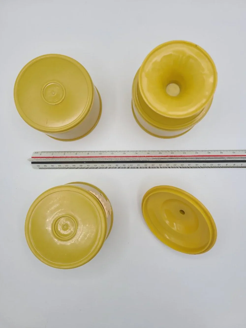 Vintage 3 Tier Yellow Powder Box Celluloid Wedgwood Jasperware Style Victorian